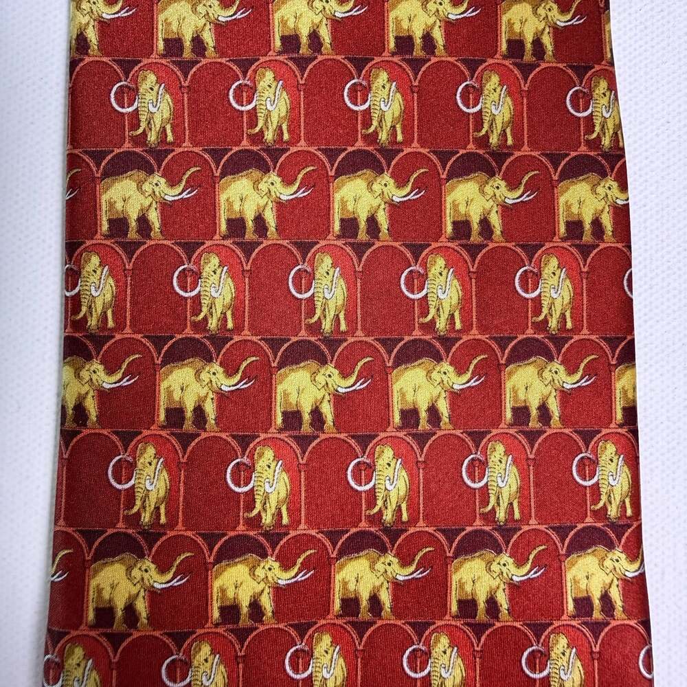 ILS 100% Silk Elephant Tie Crimson Red Gold Alabama Roll Tide Novelty Mens Tie - Picture 3 of 8
